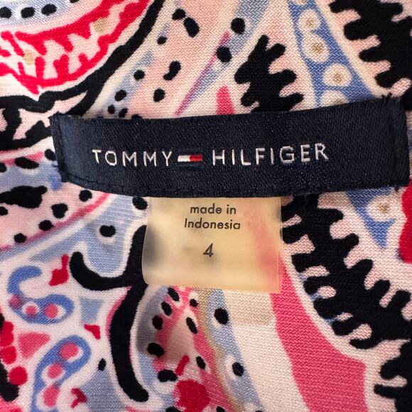 Tommy Hilfiger SZ 4 A-Line Dress Paisley 3/4 Bell Sleeves Stretch Round Neck Zip - Picture 9 of 10